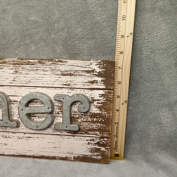 Gather Sign For Home Decor White Rustic Farmhouse Wood‎ w/ Metal Lettering - Picture 4 of 8